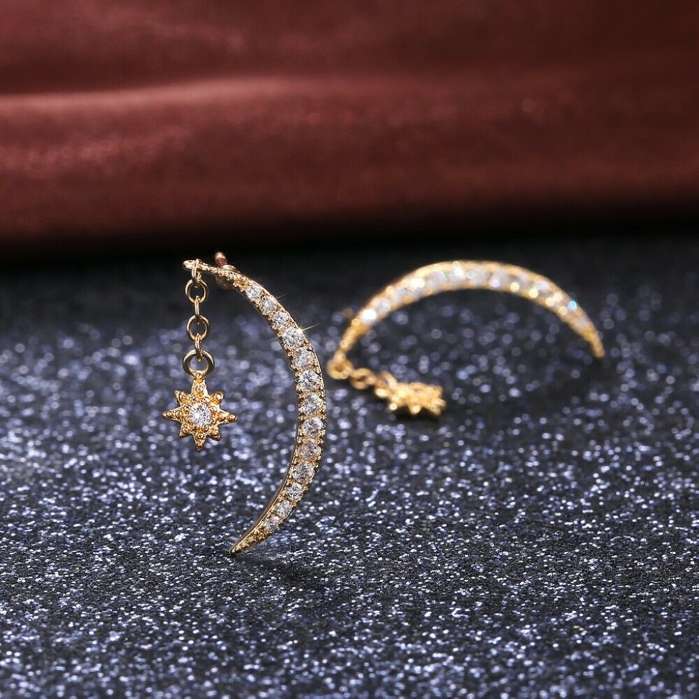 Moon Star Gold Earrings - Picture 1 of 6